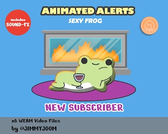 ANIMATED Kawaii Sexy Frog Twitch Alerts / Cute Animation / Green Wine Froggy / Cute Stream Setup / Aesthetic / Heart Love Facebook Trovo