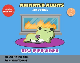 ANIMATED Kawaii Sexy Frog Twitch Alerts / Cute Animation / Green Wine Froggy / Cute Stream Setup / Aesthetic / Heart Love Facebook Trovo