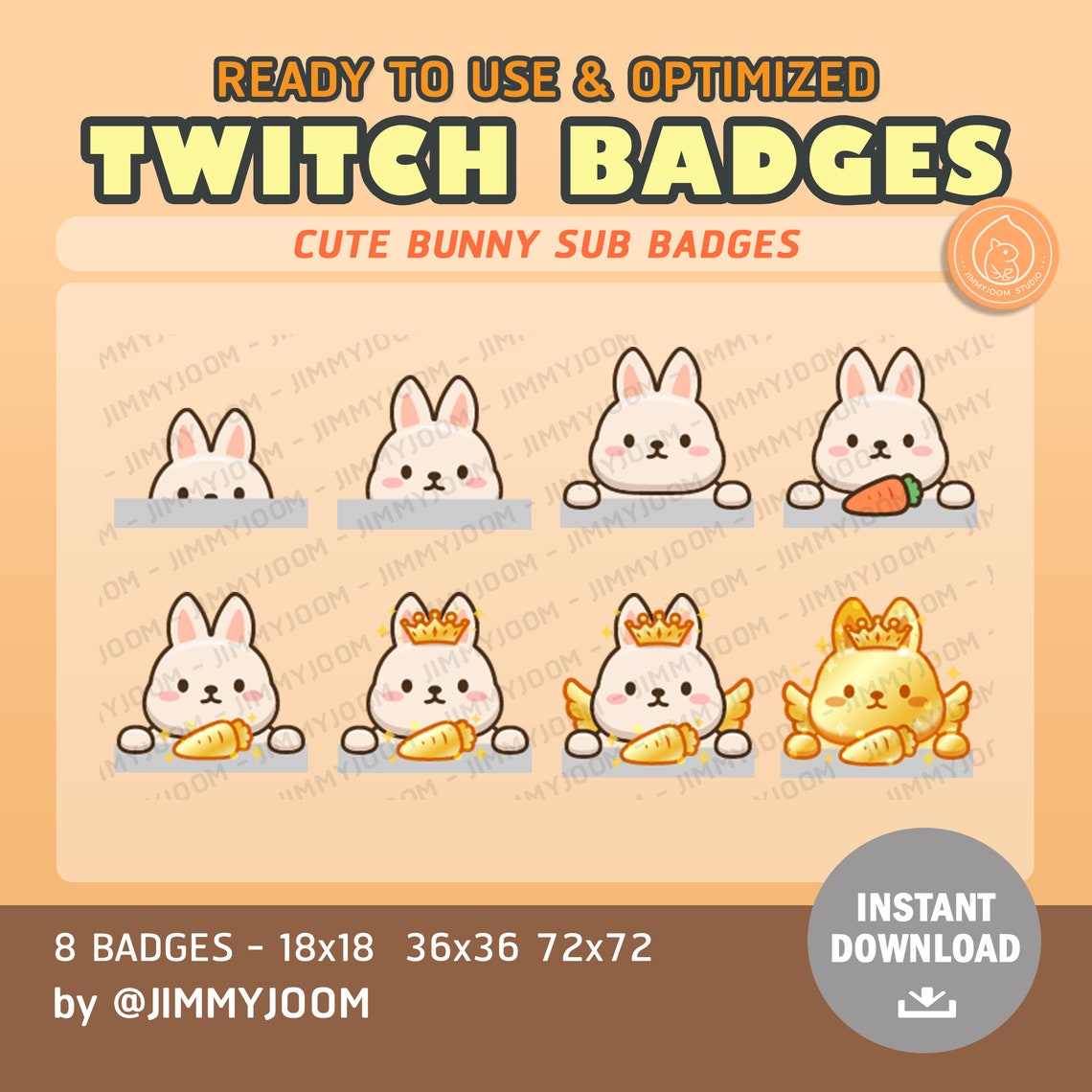 8x Twitch Bunny Rabbit Badges / Sub Badges Goals / Cute Bunny / Cute