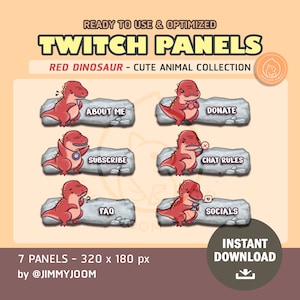 6x Cute Red Dinosaur Twitch Panels | Red and Pink | Twitch Profile
