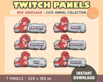 6x Cute Red Dinosaur Twitch Panels | Red and Pink | Twitch Profile