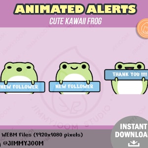 ANIMATED Frog Twitch Stream Alerts / Cute Kawaii Frog / Pastel Alert / New Follower / Subscriber / Raid / Frog Animation / Cute Stream Setup