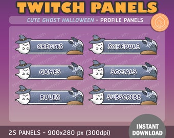 x25 Cute Halloween Panels / Halloween Twitch Panels / Ghost Profile Panels / Streaming Panels / Kawaii Halloween Stream / Cute Stream Setup