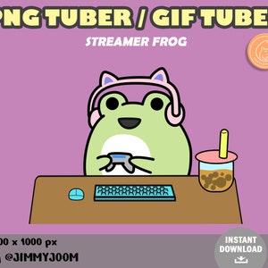 Cute Frog Animated GIFTuber PNGTuber VTuber for Twitch Streaming / Green Frog Bubble Tea Boba Tea / Kawaii / Aesthetic / Cute Stream Setup