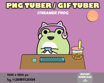 Cute Frog Animated GIFTuber PNGTuber VTuber for Twitch Streaming / Green Frog Bubble Tea Boba Tea / Kawaii / Aesthetic / Cute Stream Setup