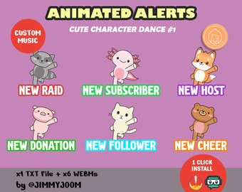 ANIMATED Cute Dance Twitch Alerts / Kawaii Axolotl Pig Cat Fox Bear Raccoon / Animation Meme Dance / Stream Alerts Animated Alerts / Pink