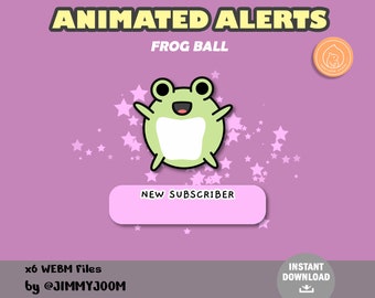 Animated Pastel Frog Twitch Alerts / Cute Frog / Kawaii Stream Setup / Sparkles Hearts Stars / Fullscreen Stream Alert / Subscriber Follower