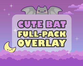Animerat overlay-paket / Kawaii fladdermusöverlägg och väntande skärmar / Twitch-överlägg / Lila rosa / Söt fladdermus / Söt stream-installation / Stream-paket