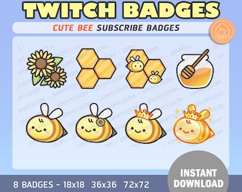 8x Twitch Honey Bee Badges / Sub Badges Ziele / Gelb Braun Pastell / Süße Kawaii Gelbe Waben Hummel Biene / Cute Stream Einrichtung