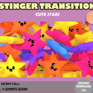 Animated Stinger Transition 3D Twitch Animation / Cute Kawaii Stars Space / Stream Transition / Animated Transition Star / Pastel Sparkles