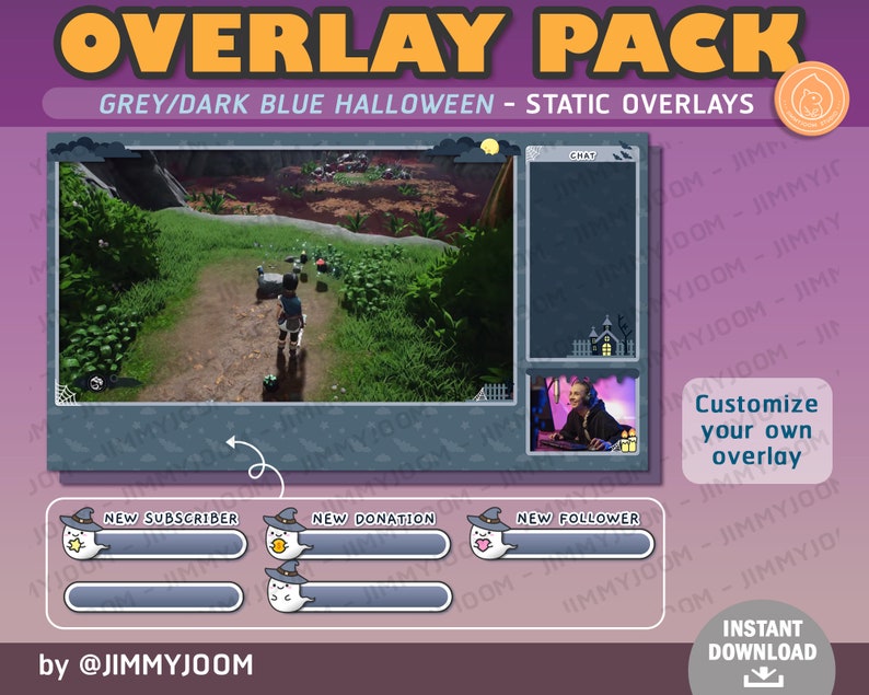 Halloween Twitch Overlay / Kawaii Halloween Stream Setup / Halloween Overlay Pack / Söt Spökpumpa Spökhus / Högtidsöverlägg bild 6