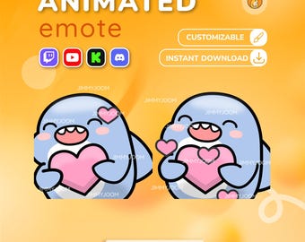 Animated Shark Love Heart Emote – Kawaii Love for Twitch, YouTube, Discord, Kick (Instant Download)