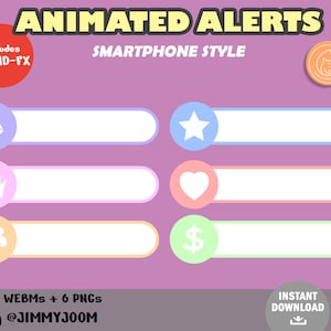 Animated Twitch Alerts / Pastel Smartphone Style Alert Notification / Simple iOS Android Style Alerts / Cute Stream Setup / Aesthetic