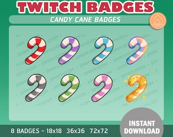 8x Christmas Twitch Candy Cane Badges / Sub Badges Goals / Purple Orange Rainbow Pastel / Cute Kawaii Christmas / Santa Hat Holiday Winter