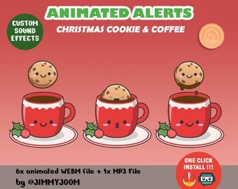 Christmas Cookie Twitch Alerts / Cute Animated Christmas Alert Pack / Stream Decoration Aesthetic / Sub Alert Pack for Streaming / Red Green