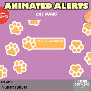 Animated Pastel Cat Paw Twitch Alerts / Cute Fullscreen Alert with Sound FXs / Custom Subscriber / Follower / Cat Paws / Purple Pink Blue