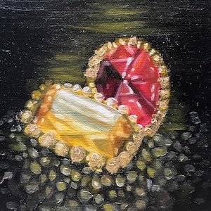 SKETCHBOOK SALE original oil painting sunken jewels opulent ornate treasure gem stones jewellery rings diamonds precious crystal dark gold