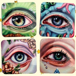Fine art painting paint coasters lovers eye surreal surrealist advent garde colourful funky quirky unusual victorian pop retro vibrant weird