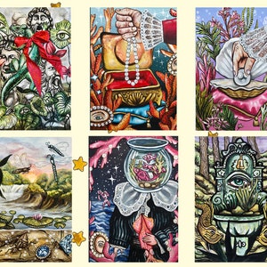 Fine Art Blank Greeting Cards high gloss  large print watercolour painting illustration pack 6 individual unusual quirky fairytale botanical