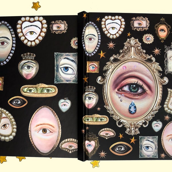 Victorian lovers eye fine art painting print journal notebook sketchbook A5 ruled blank grid lined black gothic celestial stars illustrative