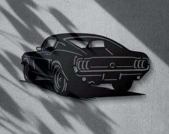 Arte mural inspirado en el Ford Mustang clásico / DXF SVG / Plasma CNC, corte láser (descarga digital)