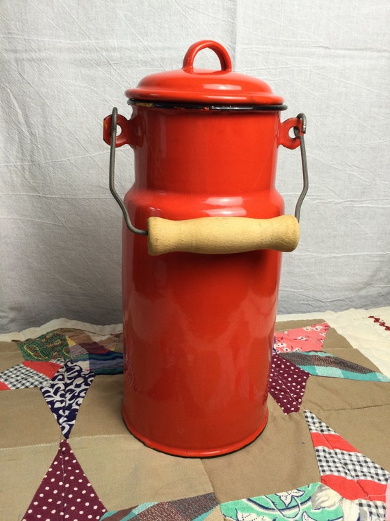 Vintage Enamel Milk Can / Jug Red Enamelware Graniteware Etsy