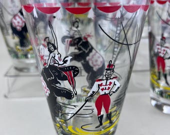 Vintage 1950's Libbey Circus Glasses - Greatest Show on Earth - Under the Big Top - Ring Master with Elephants and Girls- Barware - Set of 8