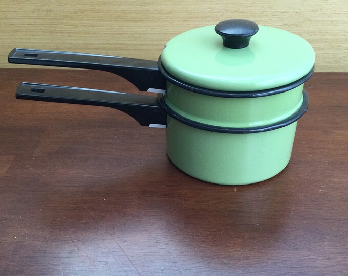 Vintage Enamel / Enamelware Double Boiler Pan Sauce Pan Green With