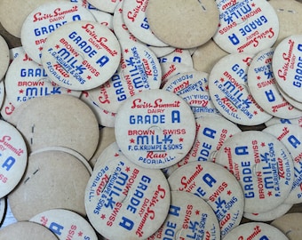 Vintage milk bottle caps SWISS SUMMIT DAIRY Peoria Illinois F G Krumpe and Sons - set of 10