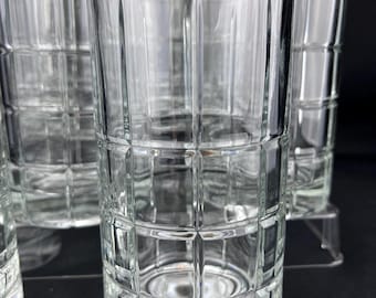Vintage Anchor Hocking Manchester Tartan Clear 16 oz Glasses - Set of 12 Highballs with a Plaid design in Box