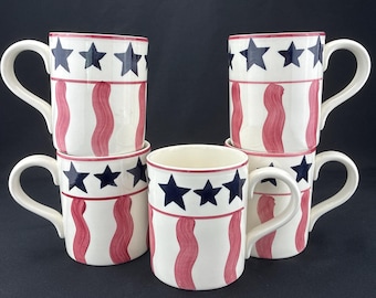 Vintage Lillian Vernon Stars and Stripes Coffee Cups - set of 5 Mugs