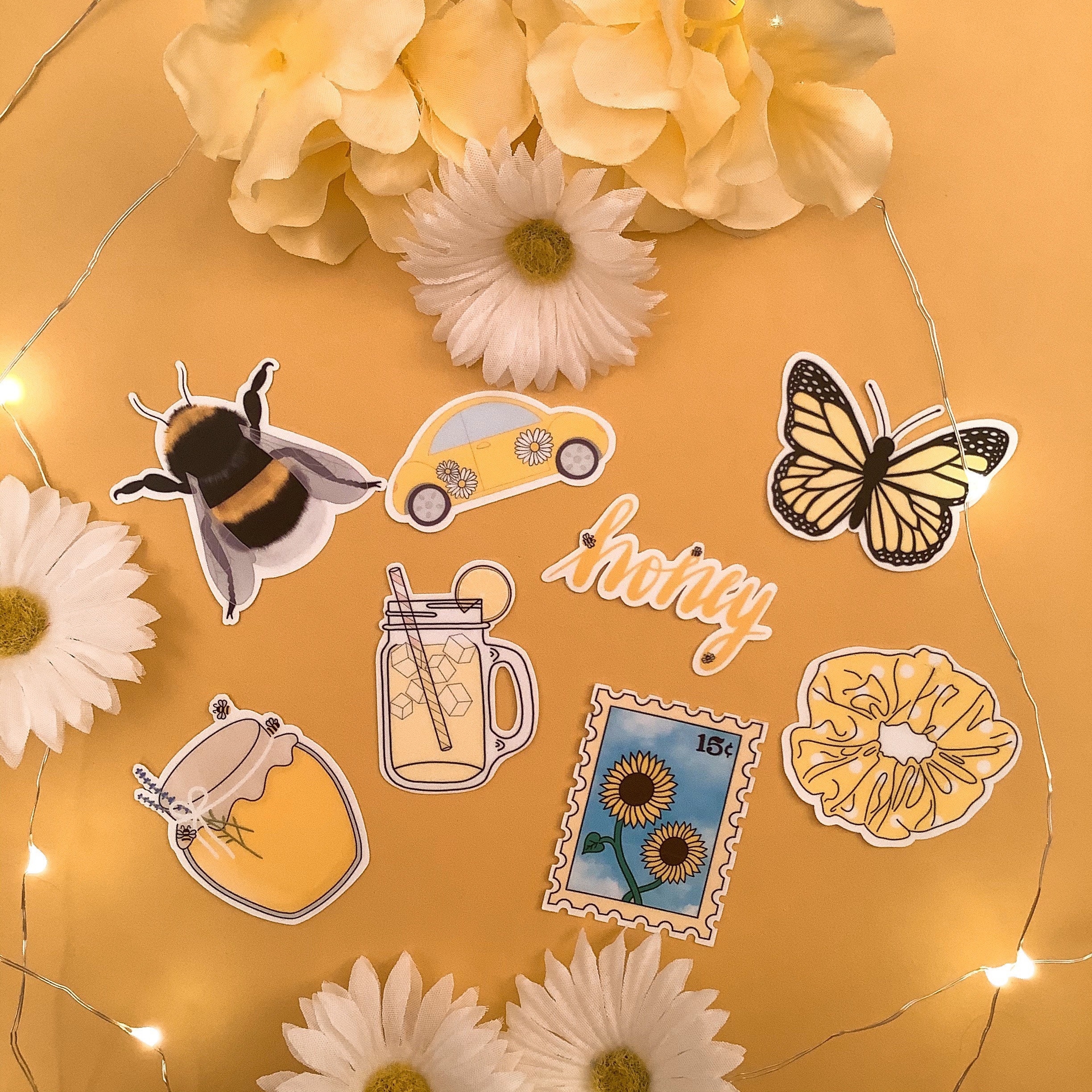 Yellow Sticker Pack / Mini Stickers / Bee / Butterfly / - Etsy
