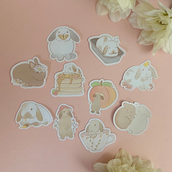 Pastel Bunny Stickers / Kawaii sticker / Holland lop / Bunny lover / Rabbit / Bunny sticker pack / 10 pcs