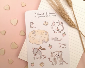 Mouse Friends Sticker Sheet / Mouse Sticker / Strawberry Sticker / Cute / Planner Stickers/ Journal