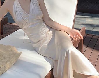 Silk halter maxi dress Clearance