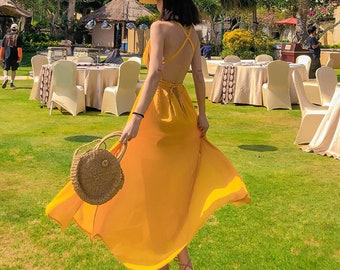 yellow dress beach