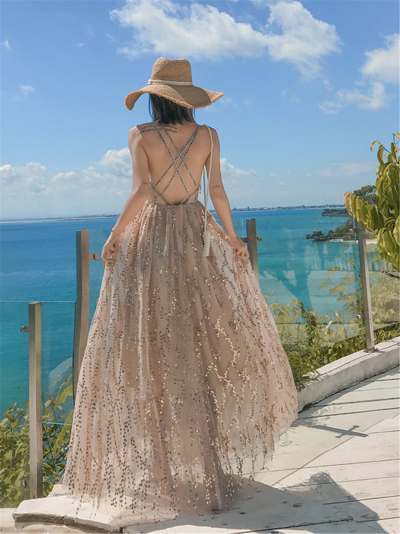bohemian backless maxi dress