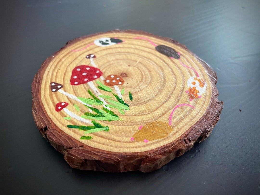 Hand Painted Toadstool and Rat Rustic Coasters - Etsy