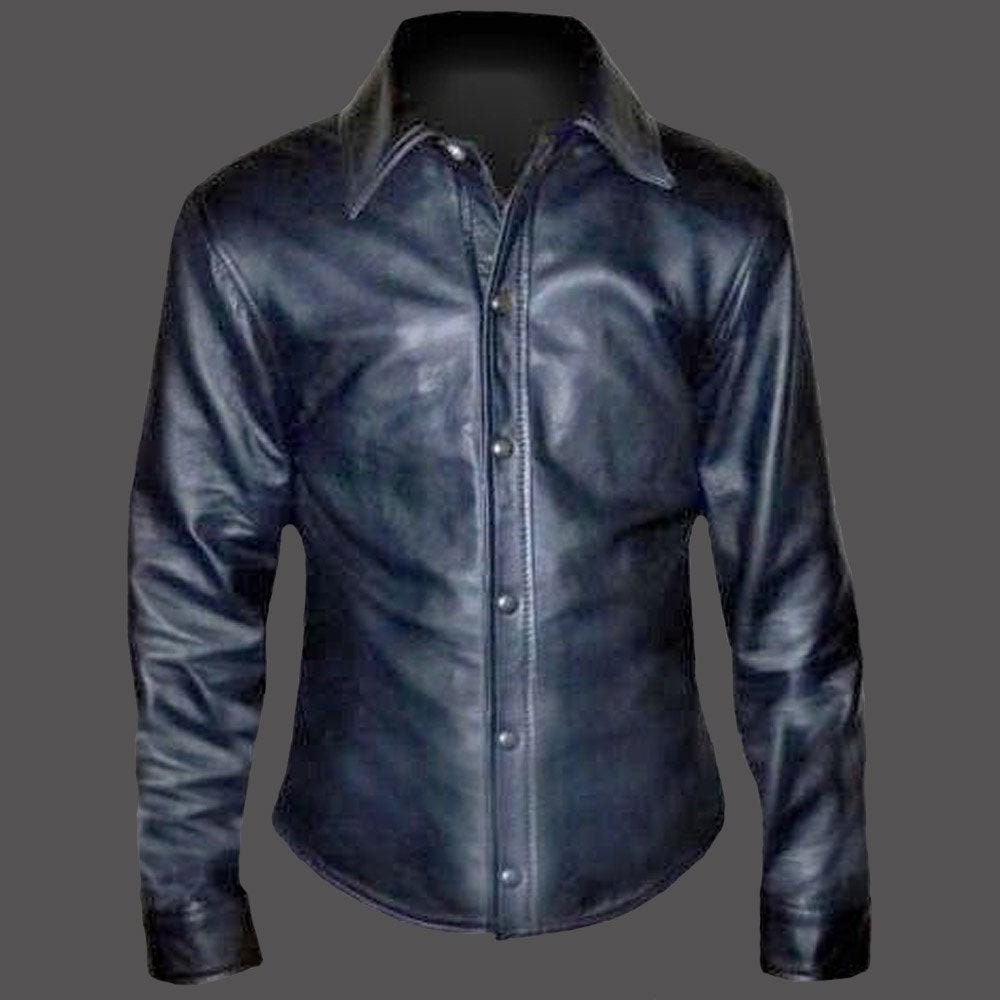 MENS Soft Lamb LEATHER POLICE MILITARY STYLE SHIRT FULL SLEEVES 100% GENUINE MENS Soft Lamb LEATHER POLICE MILITARY STYLE SHIRT FULL SLEEVES 100% GENUINE