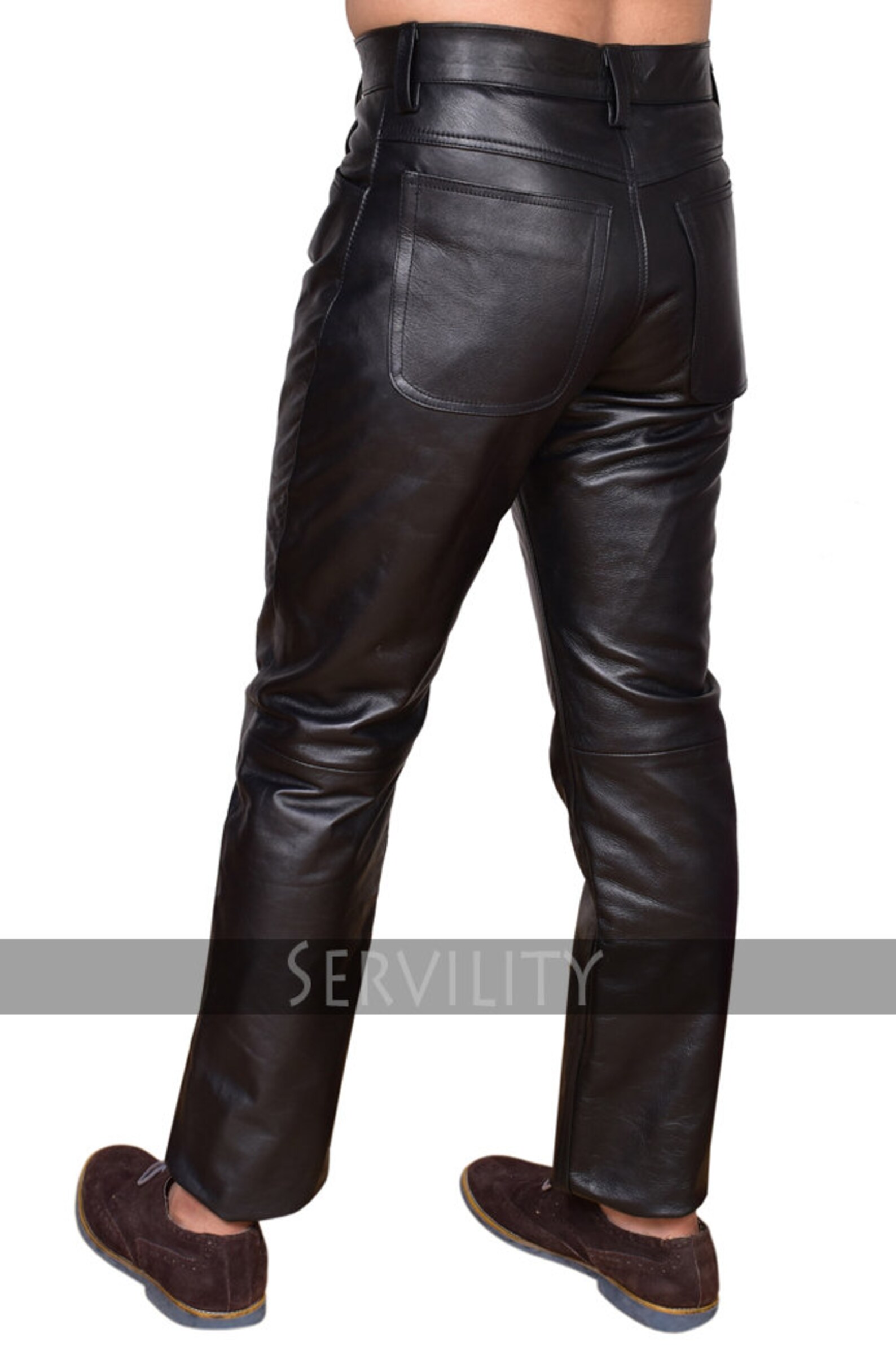 Pantalón de cuero negro real para hombre pantalón genuino de Etsy