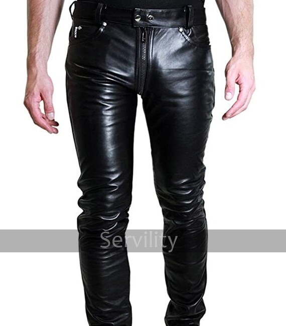 Men's Real Black Leather Pant Gay Biker Leather Trousers Etsy UK