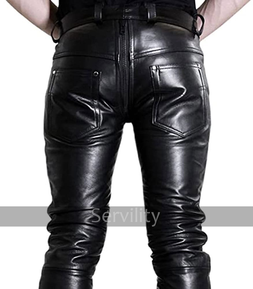 Mens Black Double Zipped Gay Leather Pants Leather Pants - Etsy UK