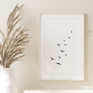 Simple Flying Birds black and white art ,Minimal birds Wall print Download,Flock of birds print, Minimalist art Printable Digital modern art