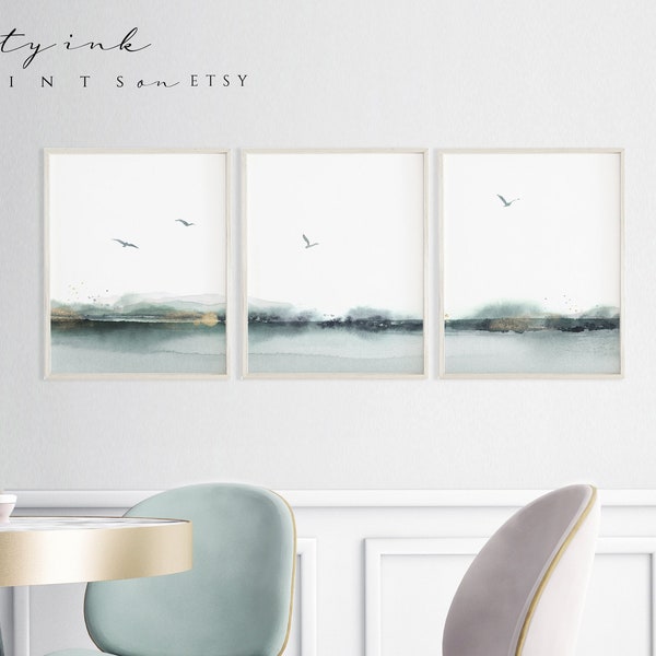 Flying bird wall art Dusty Green bird wall decor Seascape Flying Birds Wall print Download sea-green Ocean flying bird Art prints printable