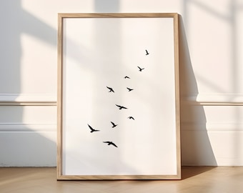 100x70cm Simple Flying Birds black and white art  Minimal birds Wall print Download Flock of birds print Minimalist art Printable modern art