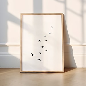 100x70cm Einfache Fliegende Vögel schwarz-weiß Kunst Minimale Vögel Wand Druck Download Vogelschwarm Druck Minimalistische Kunst Printable moderne Kunst