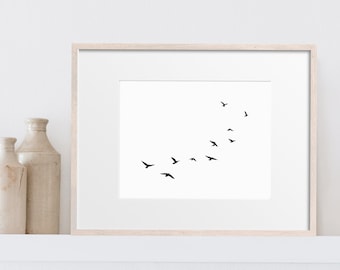 Flying Birds Simple Wall print Download Flock of birds black and white Art prints Minimalist wall art Printable Digital printable modern art