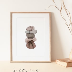 stacking stones art,Grey tone stone watercolour print,meditation stone print,River Stone Boho wall art,Zen wall print,Natural lines,Yoga art