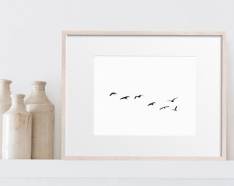 Flying Birds Minimal Wall print Download Flock of birds simple print black and white Art prints Minimalist art Printable Digital modern art