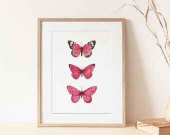 Pink Poster Butterfly Wall Art Hot Pink Art Prints Girl room Art Trendy Digital Prints Dorm Butterfly Decor Print Preppy Art Printable